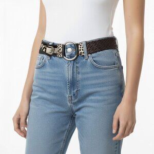 Vintage La Doppia Vita Leather Pony Hair Belt Animal Print Braided Brown White